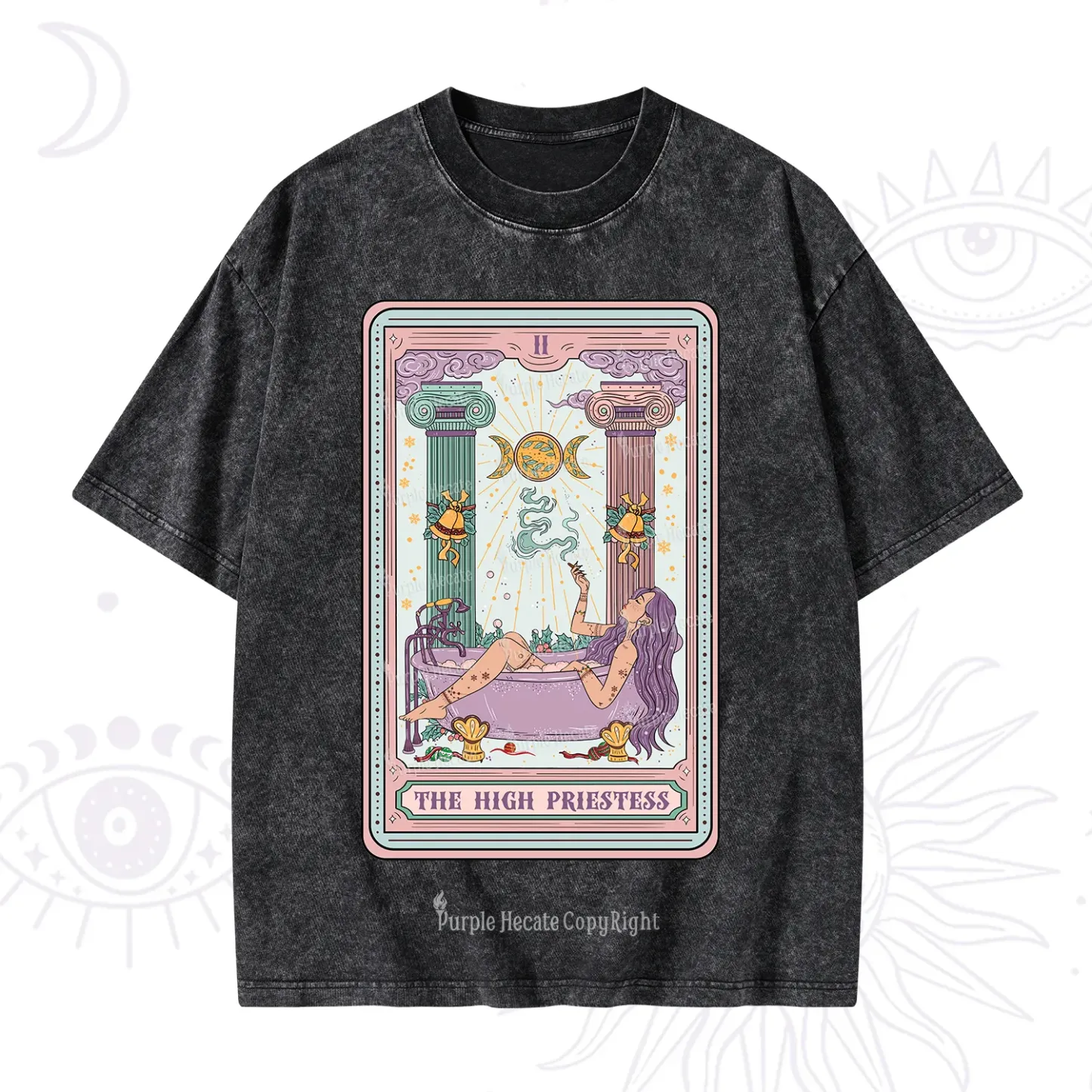 Purplehecate The High Priestess Tarot Christmas Washed T-Shirt