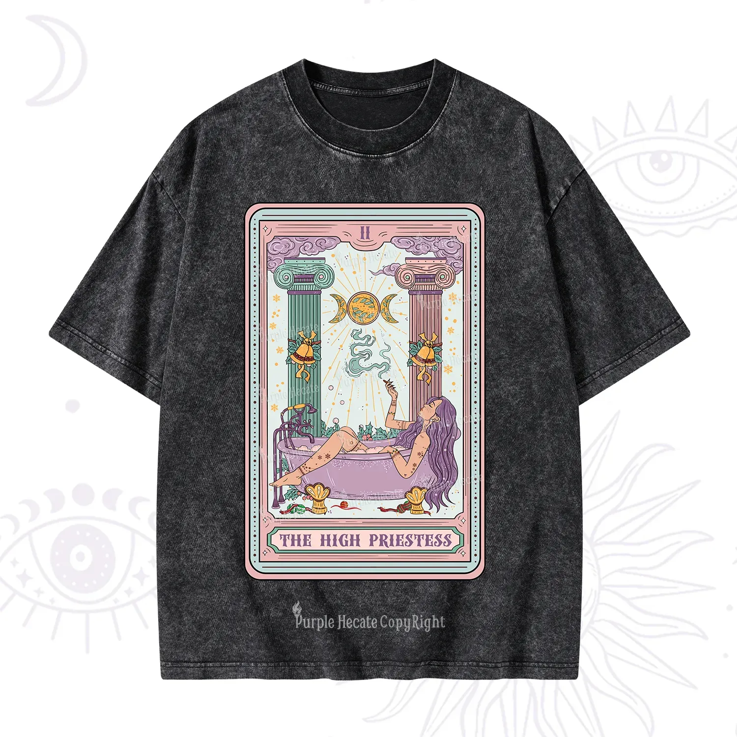 Purplehecate The High Priestess Tarot Christmas Washed T-Shirt
