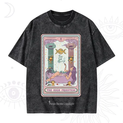 Purplehecate The High Priestess Tarot Christmas Washed T-Shirt