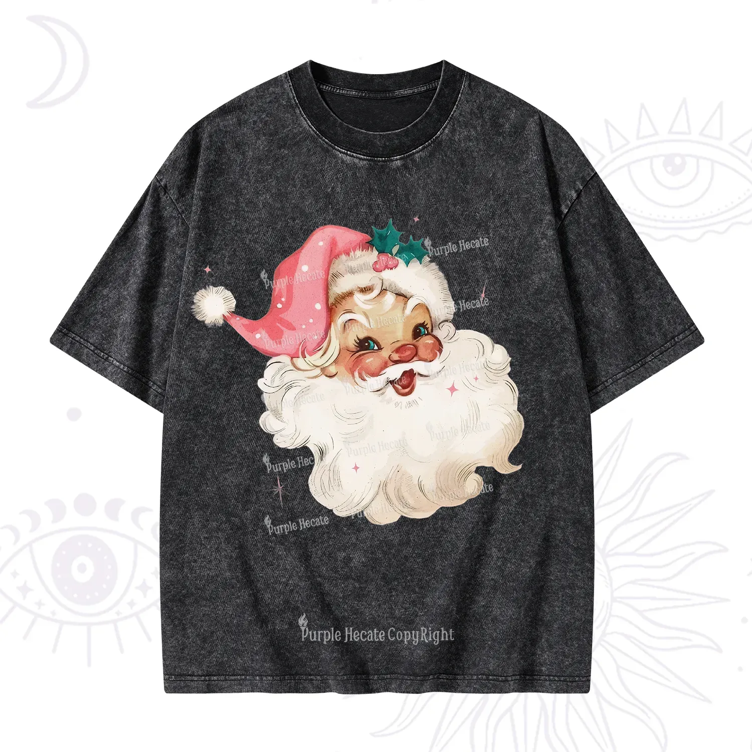 PurplehecatePink Santa Christmas Washed T-Shirt