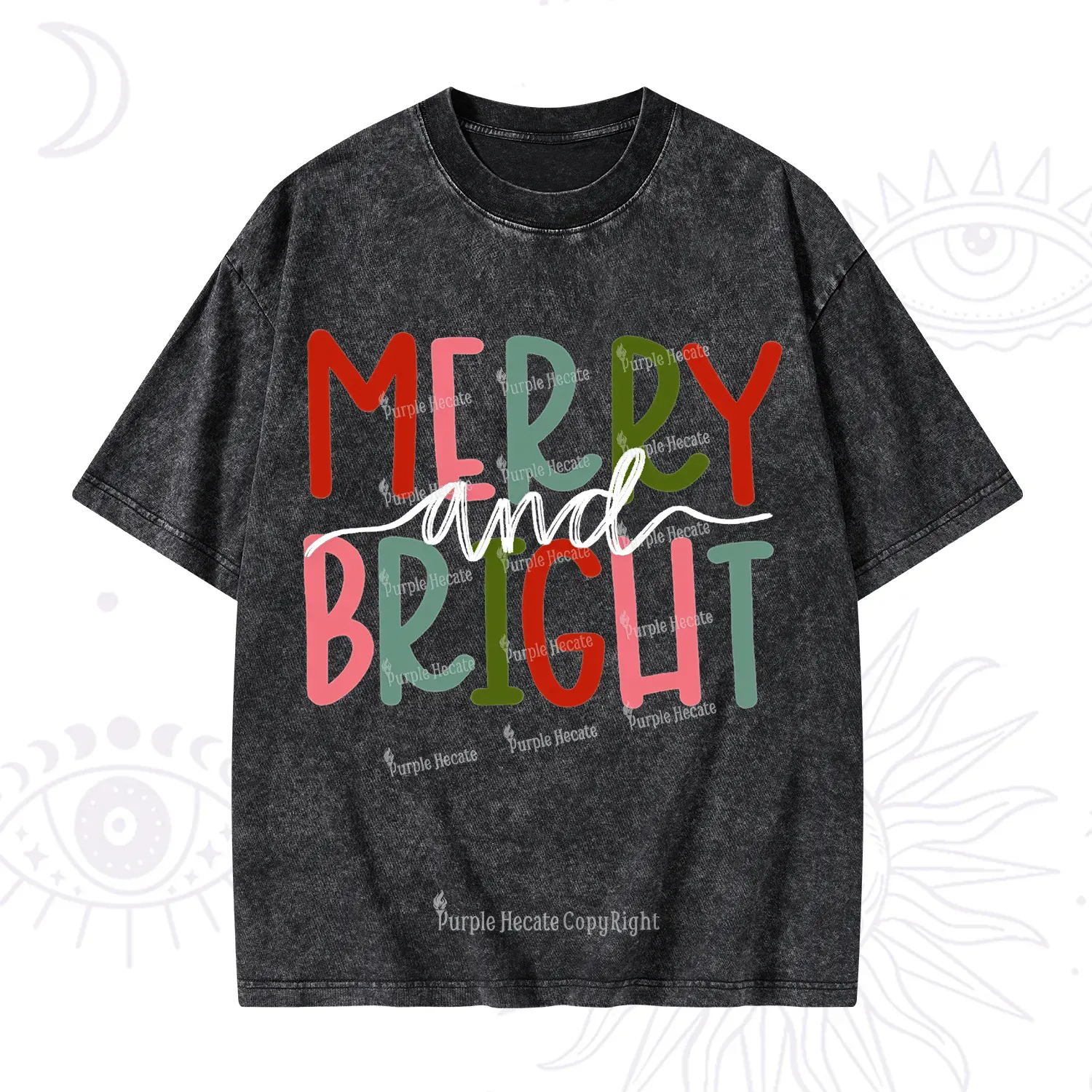 Purplehecate Merry and Bright Christmas Washed T-Shirt