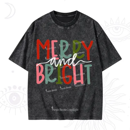 Purplehecate Merry and Bright Christmas Washed T-Shirt