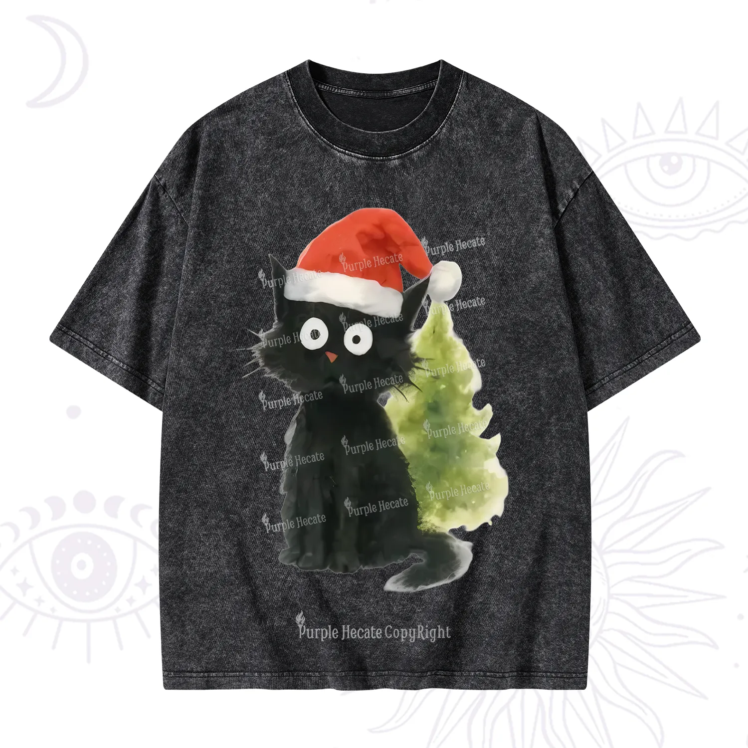 Purplehecate Black Cats Christmas Washed T-Shirt