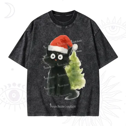 Purplehecate Black Cats Christmas Washed T-Shirt
