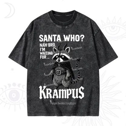 Purplehecate Santa Who? Nah Bro I'm Waiting for Krampus Christmas Washed T-Shirt