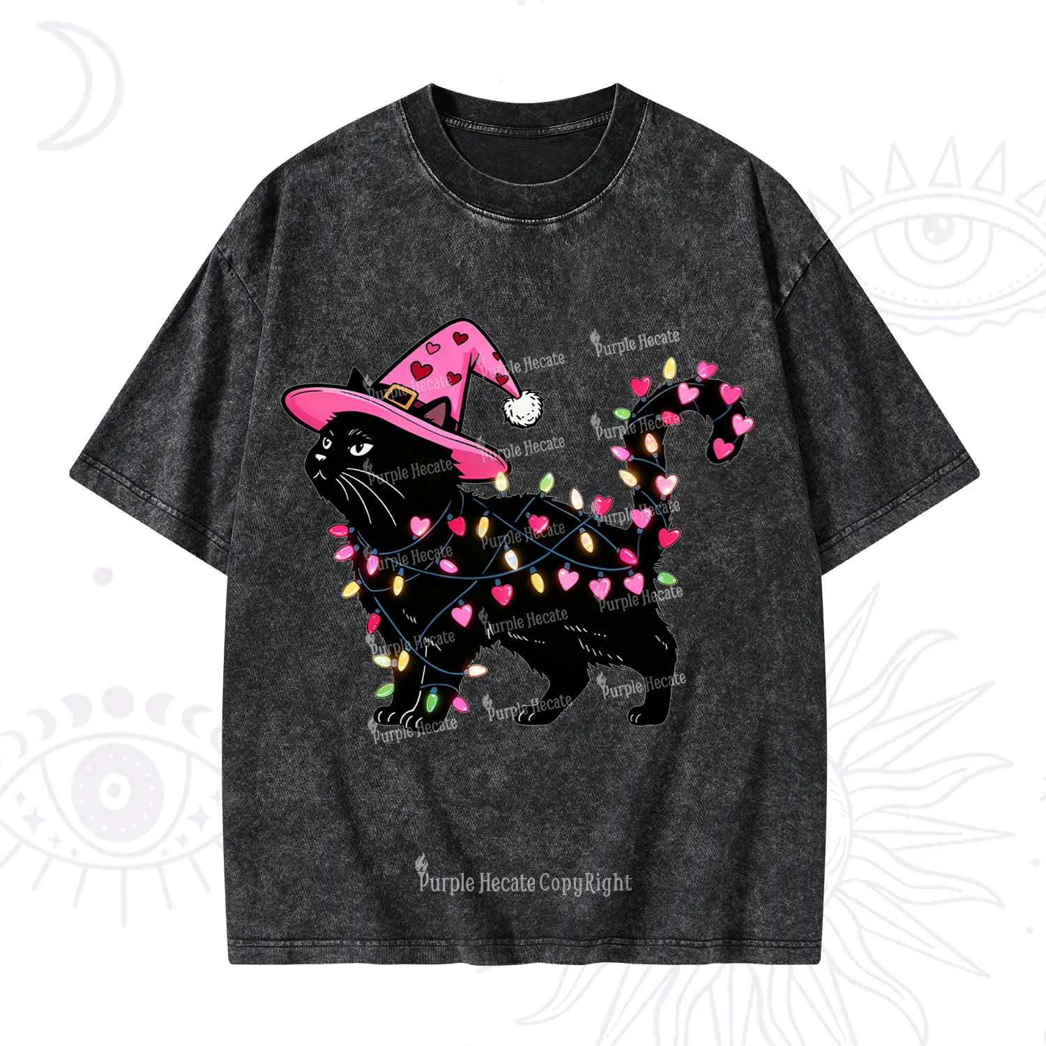Purplehecate Cute Cat Valentine Washed T-Shirt