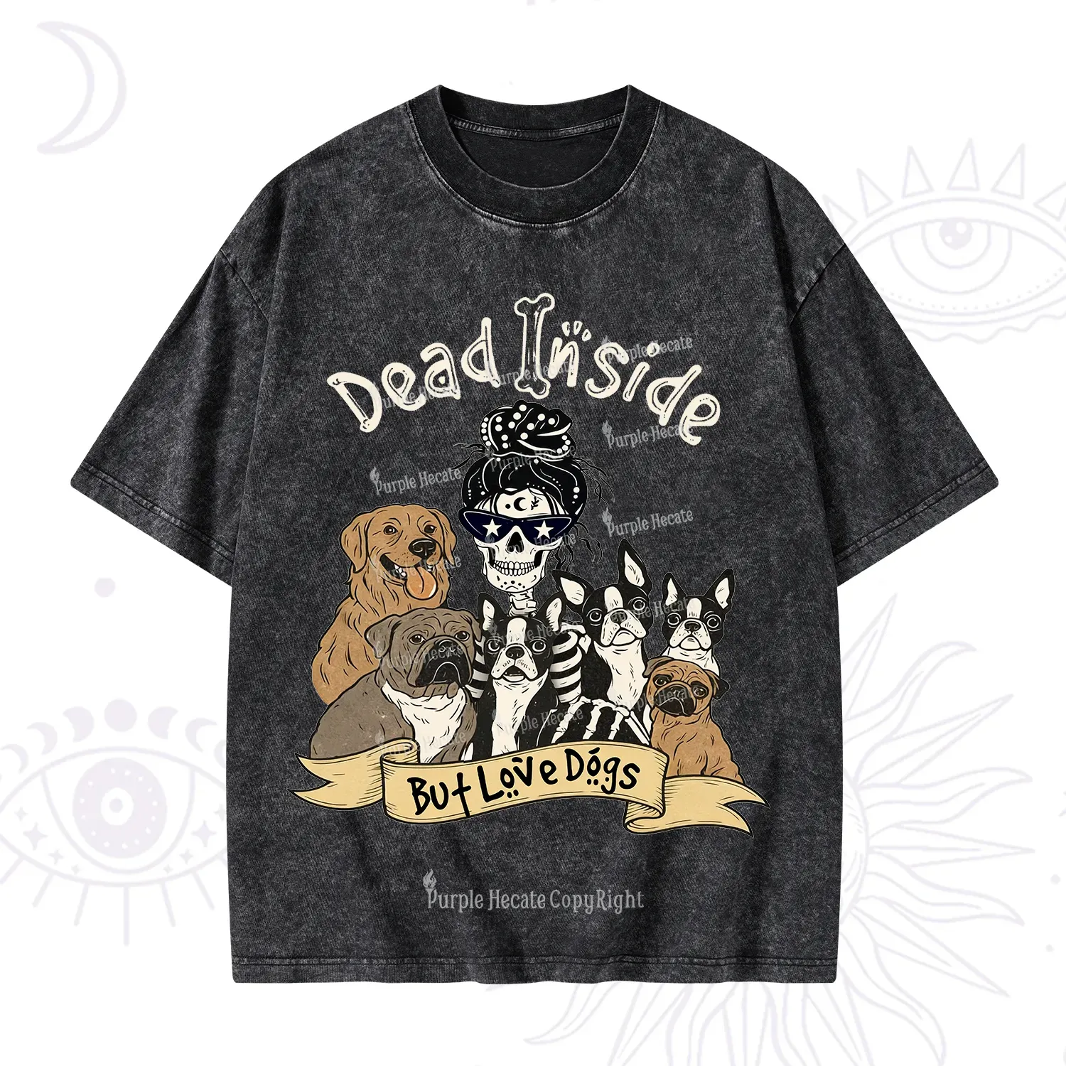 Purplehecate Dead Inside But Love Dogs Washed T-Shirt