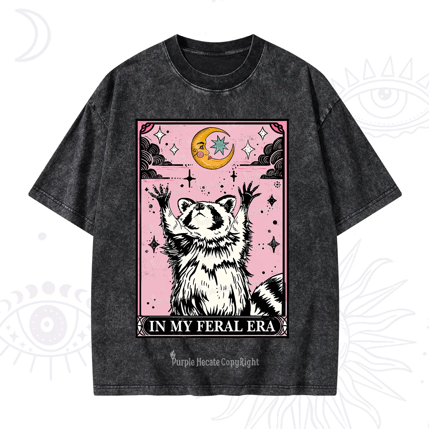Purplehecate The In My Feral Era Tarot Raccoon Washed T-Shirt
