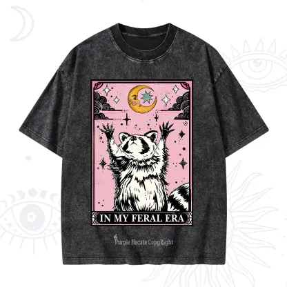 Purplehecate The In My Feral Era Tarot Raccoon Washed T-Shirt