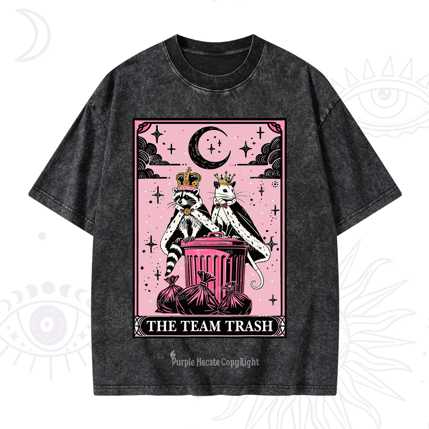 Purplehecate The Trash Kingdom's Tarot Opossum and Raccoon Washed T-Shirt