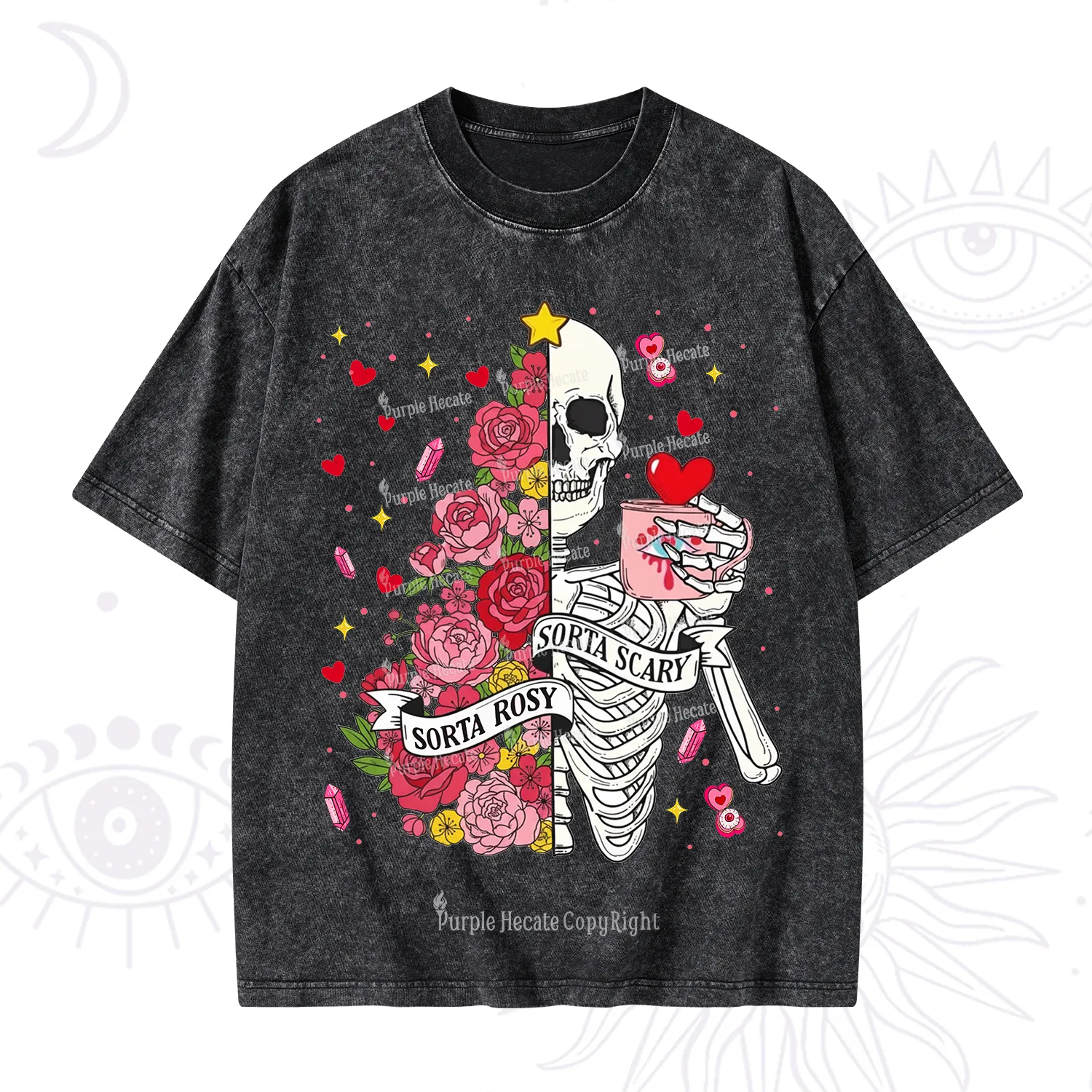 Purplehecate Sorta Rosy Sorta Scary Valentine Washed T-Shirt