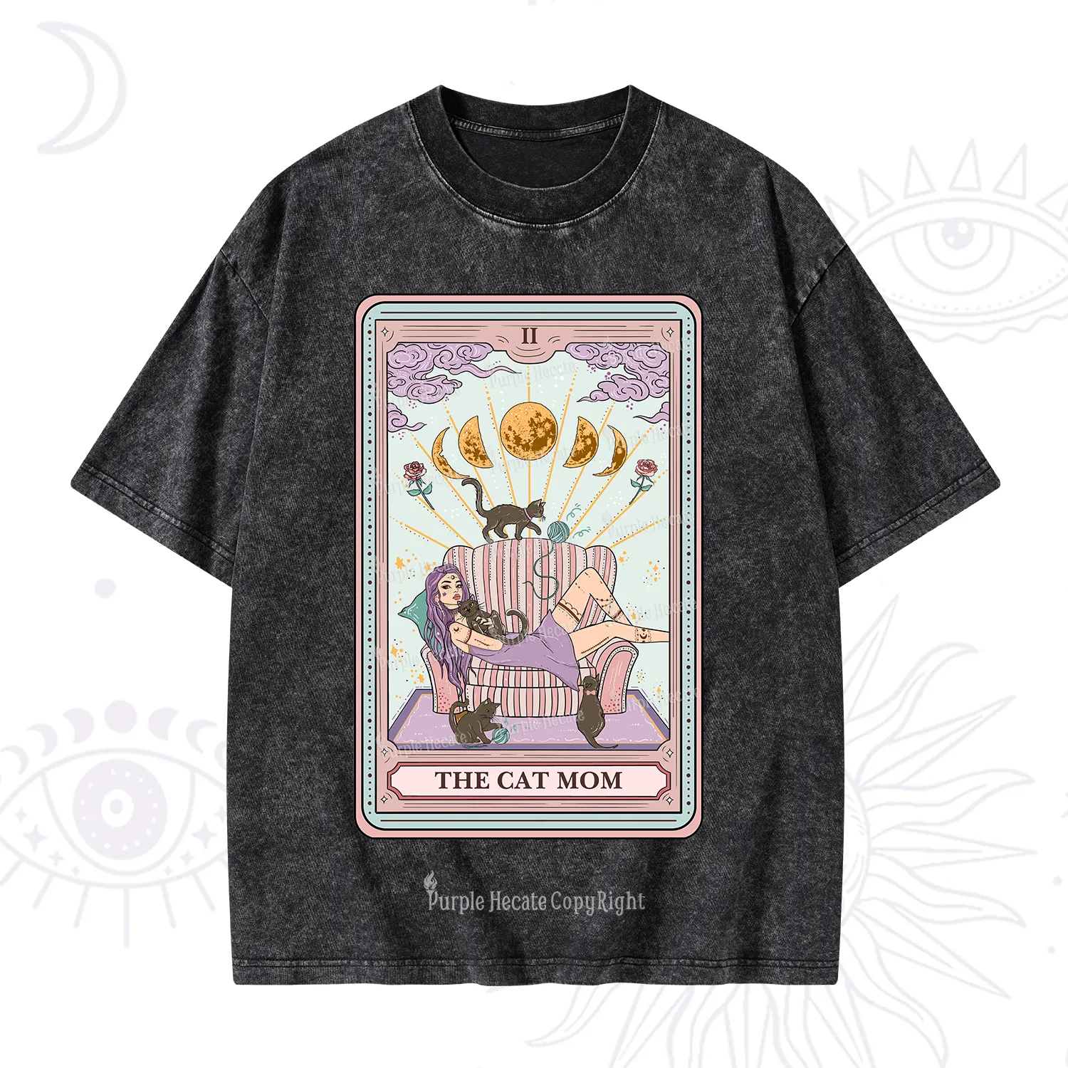 Purplehecate The Cat Mom Tarot Washed T-Shirt