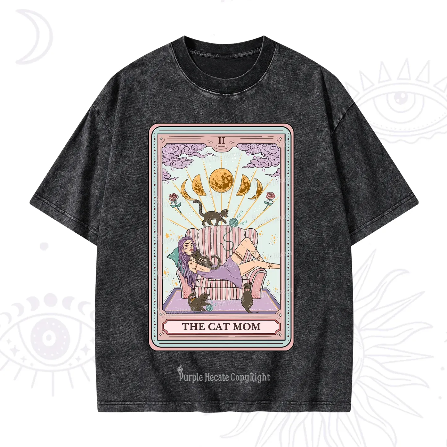 Purplehecate The Cat Mom Tarot Washed T-Shirt