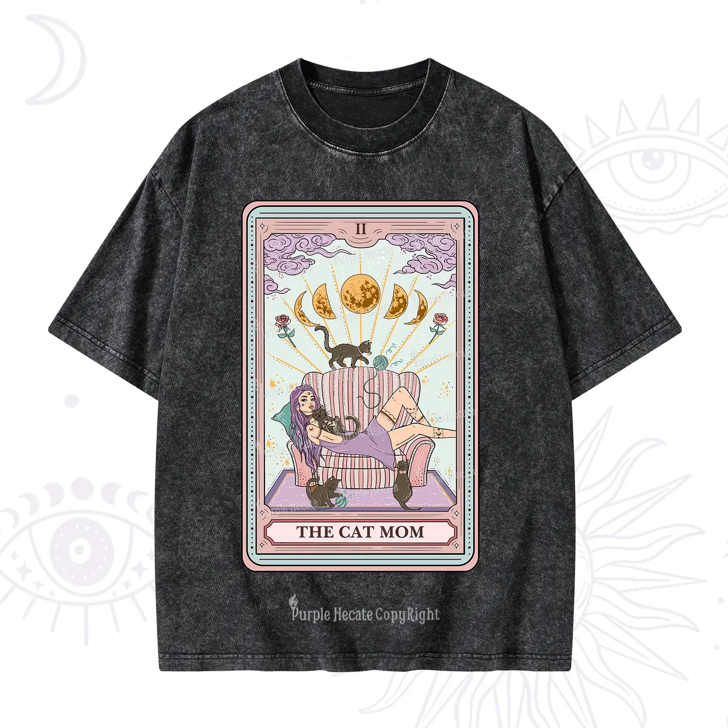 Purplehecate The Cat Mom Tarot Washed T-Shirt