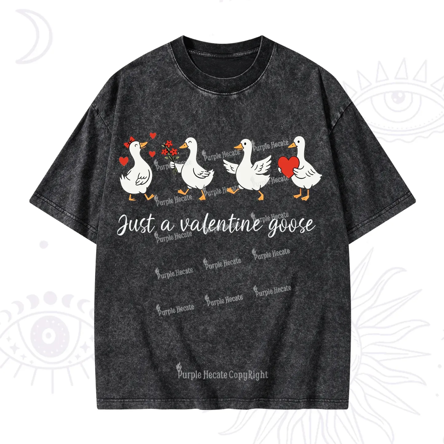 Purplehecate Just A Valentine Goose Valentine Washed T-Shirt