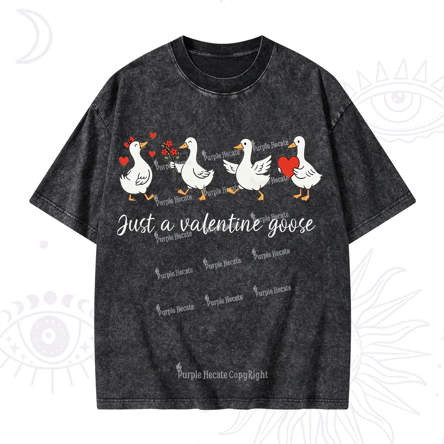 Purplehecate Just A Valentine Goose Valentine Washed T-Shirt