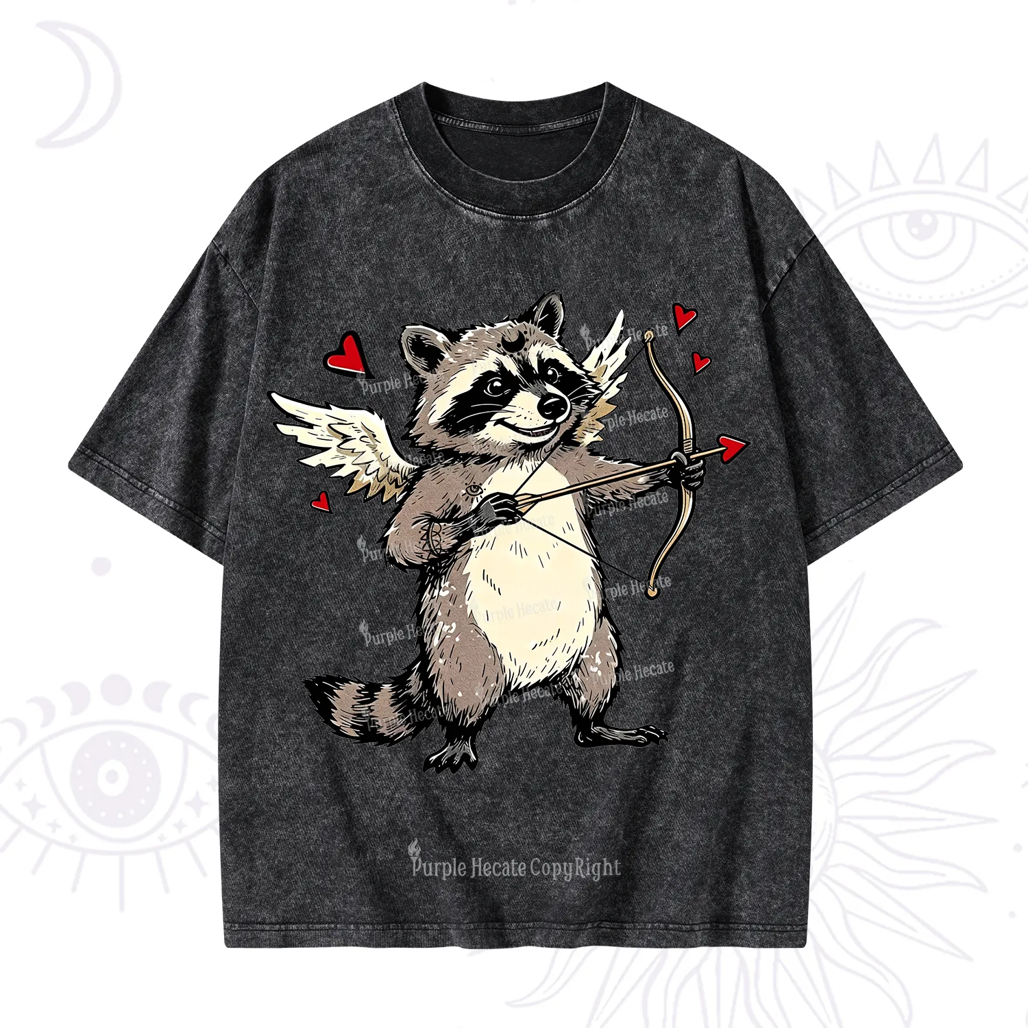 Purplehecate Cupid Raccoon Valentine Washed T-Shirt