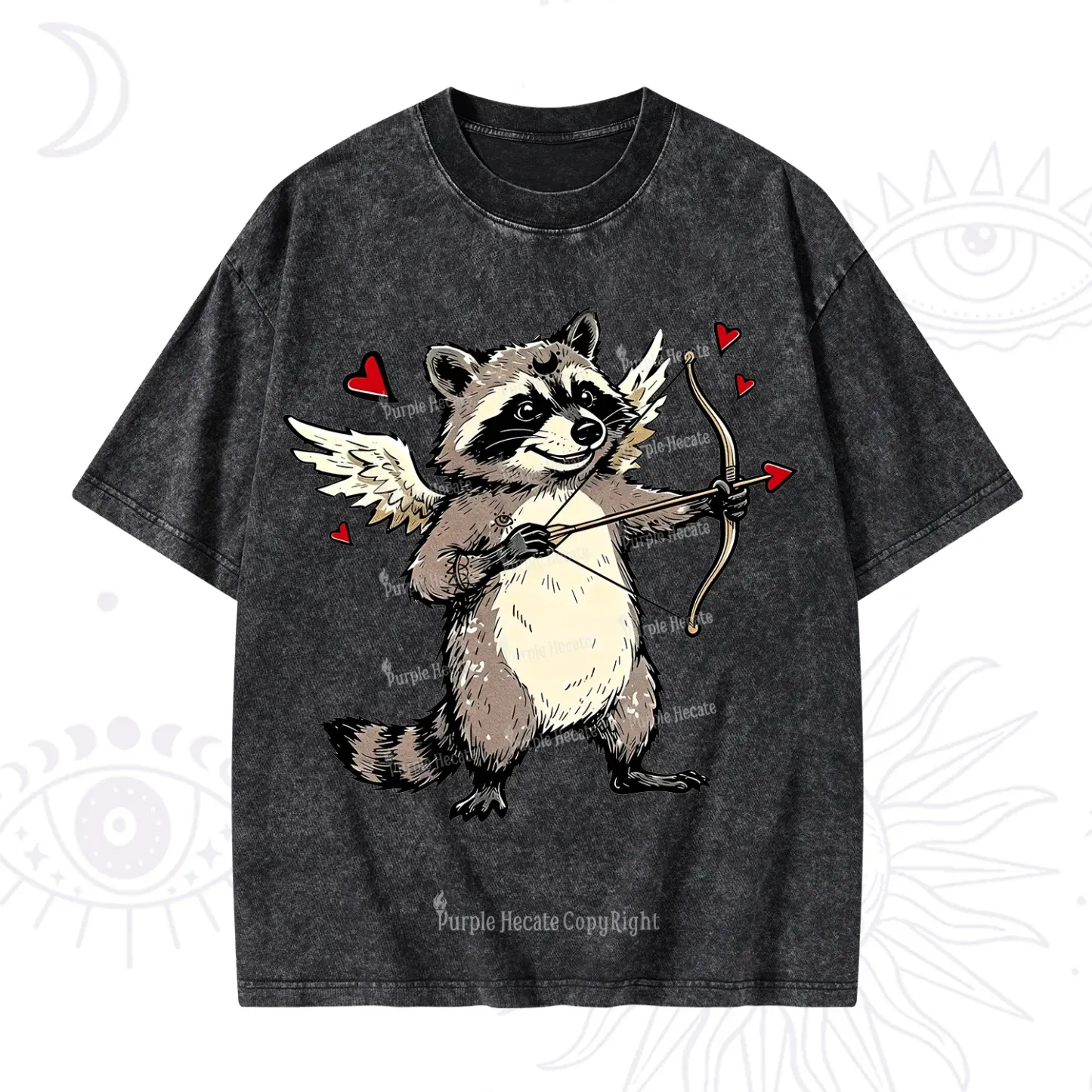 Purplehecate Cupid Raccoon Valentine Washed T-Shirt