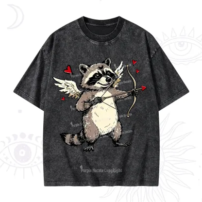 Purplehecate Cupid Raccoon Valentine Washed T-Shirt