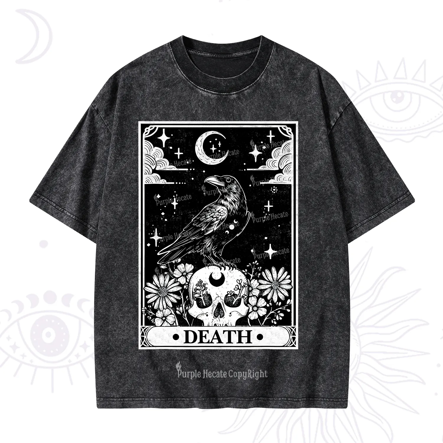 Purplehecate The Crow Death Tarot Washed T-Shirt