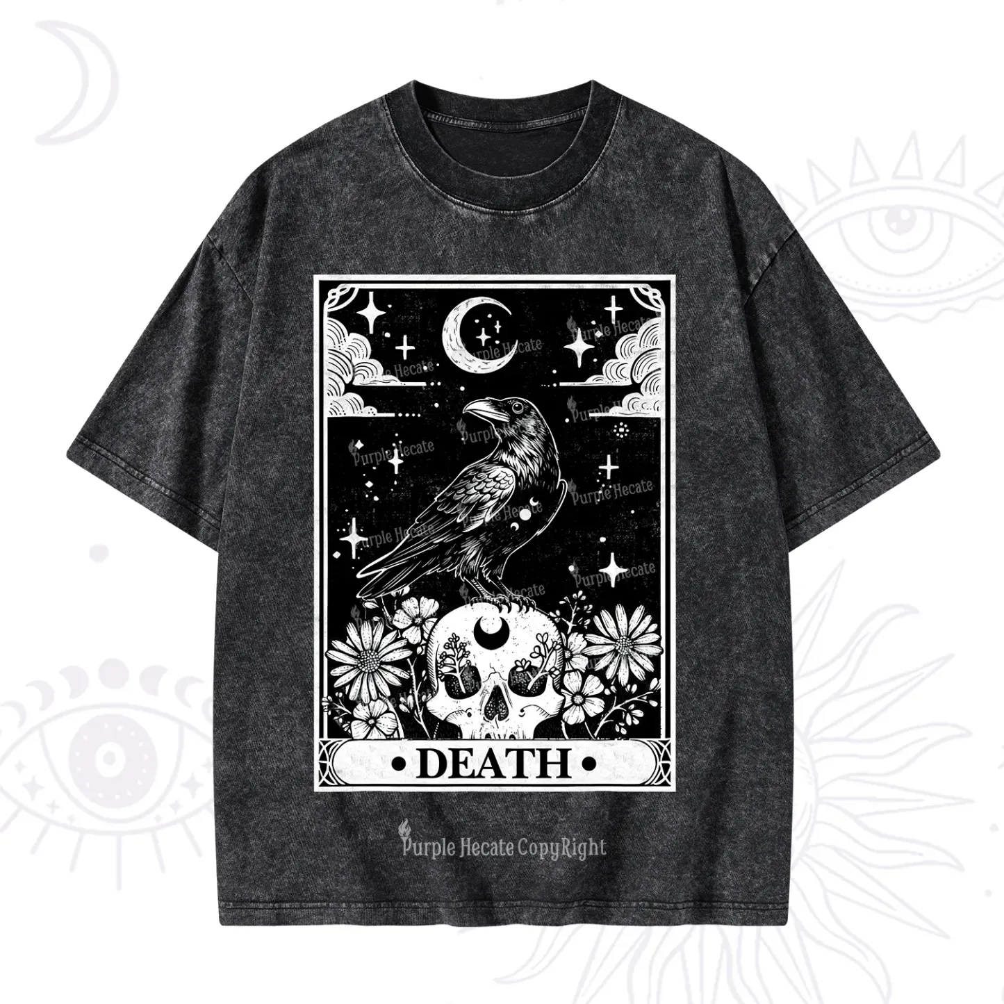 Purplehecate The Crow Death Tarot Washed T-Shirt
