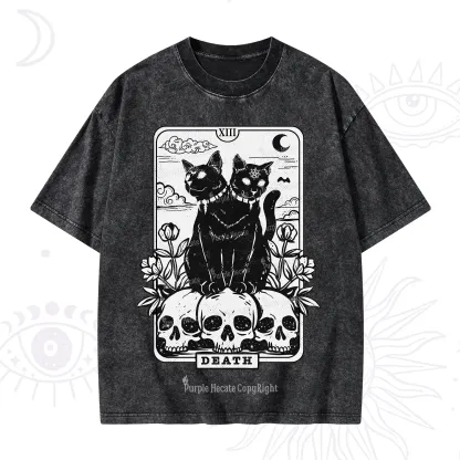 Purplehecate The Black Cat Death Tarot Card Washed T-Shirt