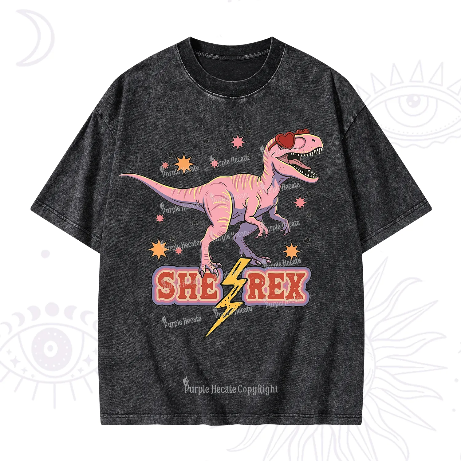 Purplehecate T Rex Dinosaur Girl Washed T-Shirt