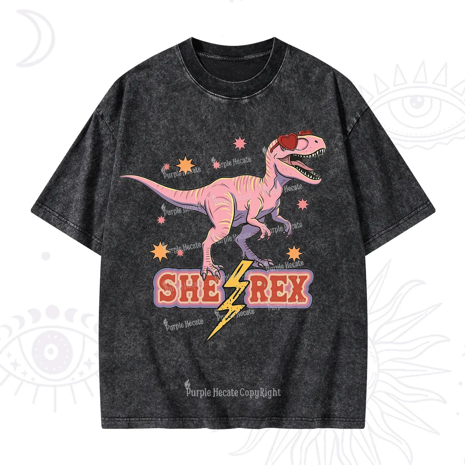 Purplehecate T Rex Dinosaur Girl Washed T-Shirt