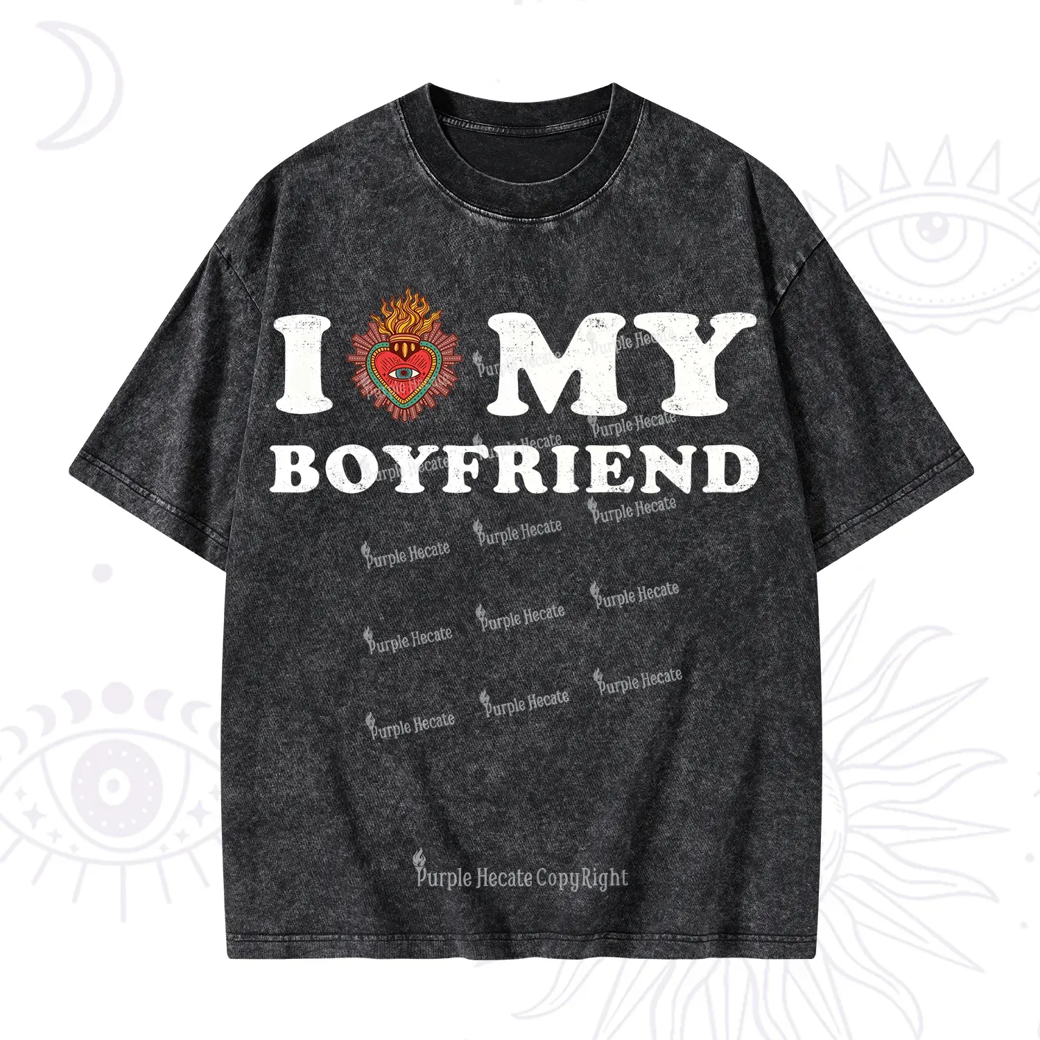 Purplehecate I Love My Boyfriend Valentine Washed T-Shirt
