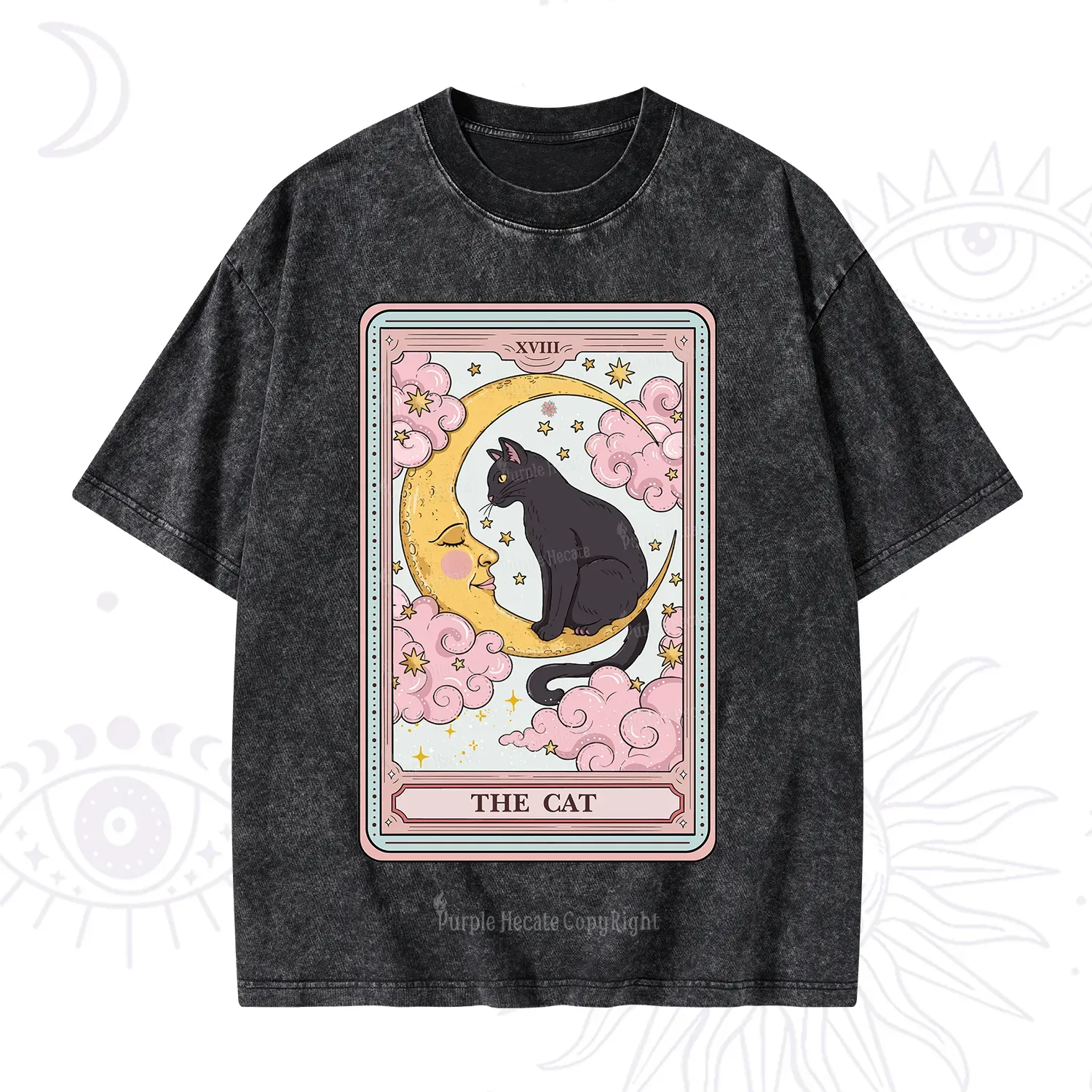 Purplehecate The Cat Tarot Card Washed T-Shirt