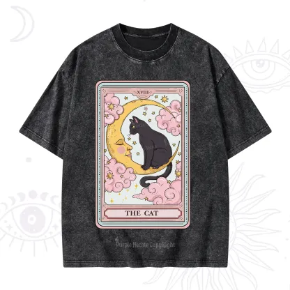 Purplehecate The Cat Tarot Card Washed T-Shirt