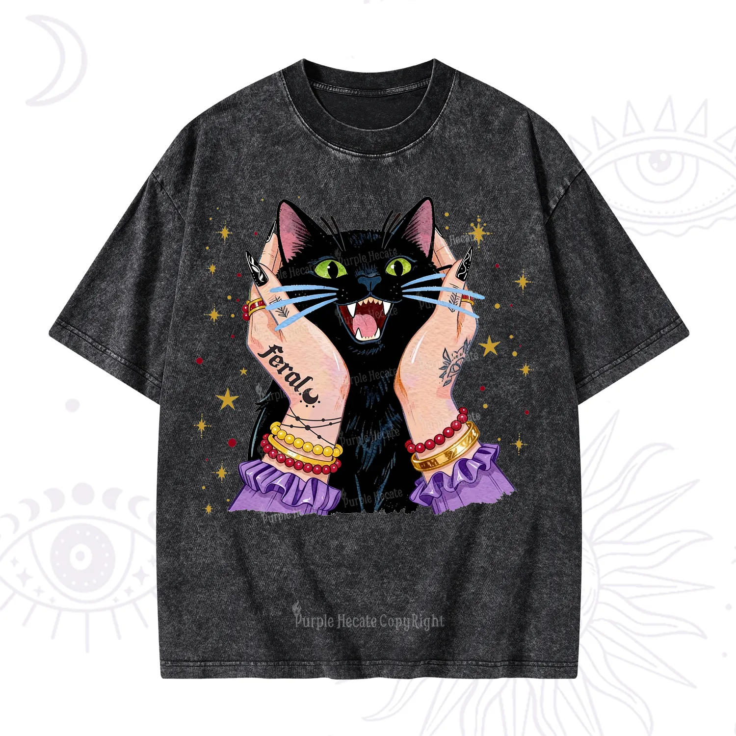 Purplehecate Feral Cat Magic Washed T-Shirt