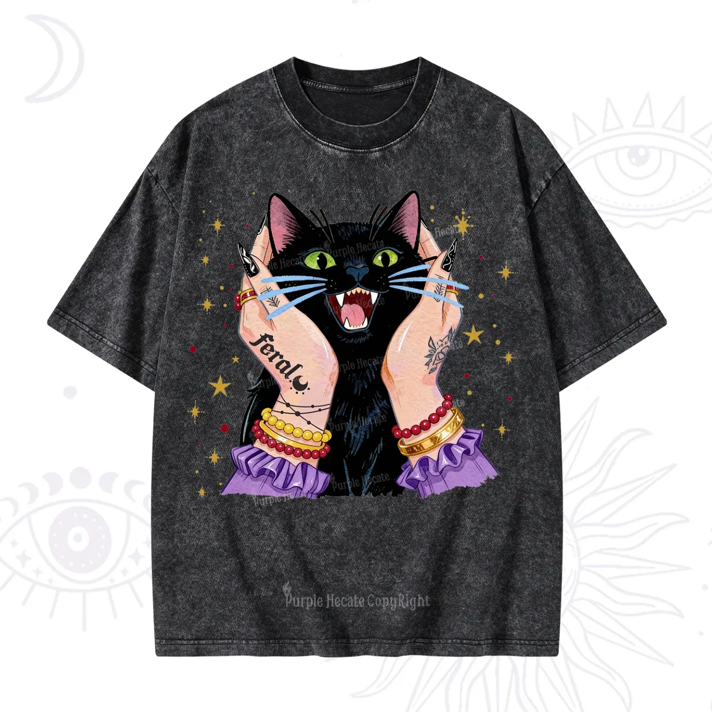 Purplehecate Feral Cat Magic Washed T-Shirt