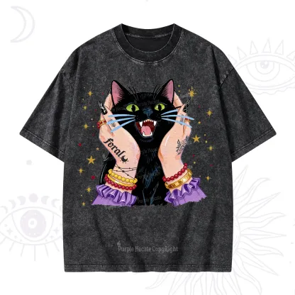 Purplehecate Feral Cat Magic Washed T-Shirt