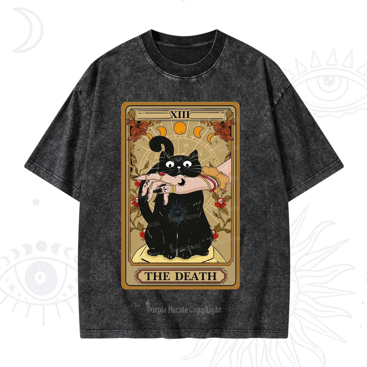 Purplehecate The Death Tarot Black Cat Washed T-Shirt