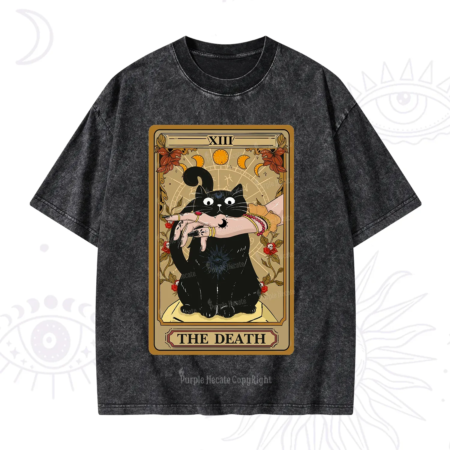 Purplehecate The Death Tarot Black Cat Washed T-Shirt