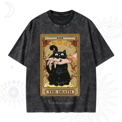 Purplehecate The Death Tarot Black Cat Washed T-Shirt
