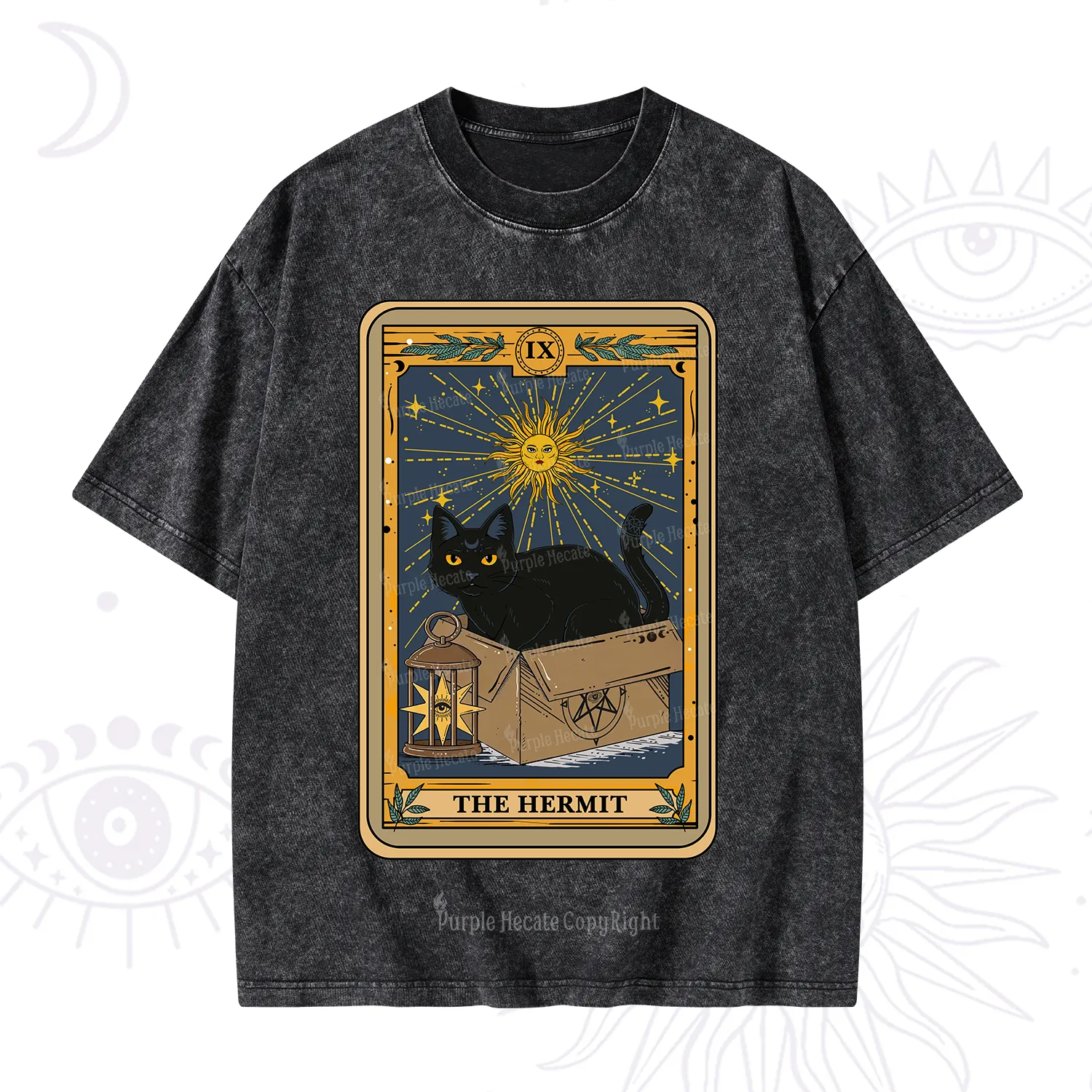 Purplehecate The Hermit Card Cat Lover Washed T-Shirt