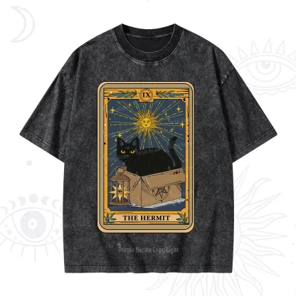 Purplehecate The Hermit Card Cat Lover Washed T-Shirt