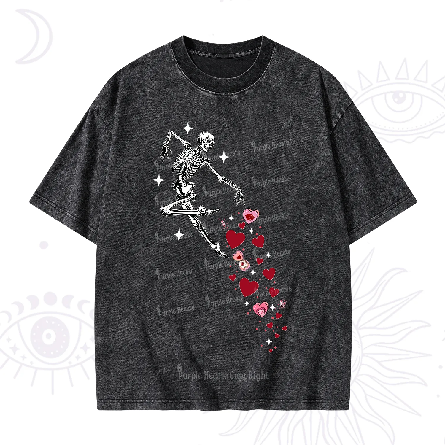 Purplehecate Dancing Skeleton of Love Valentine Washed T-Shirt