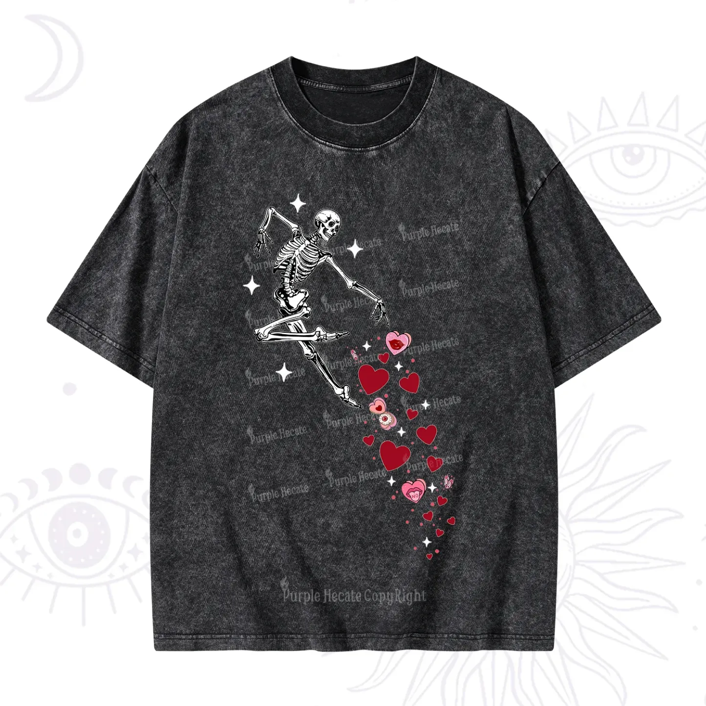 Purplehecate Dancing Skeleton of Love Valentine Washed T-Shirt