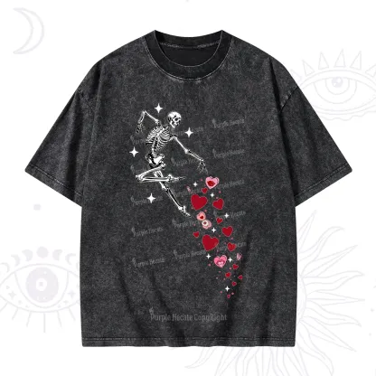 Purplehecate Dancing Skeleton of Love Valentine Washed T-Shirt