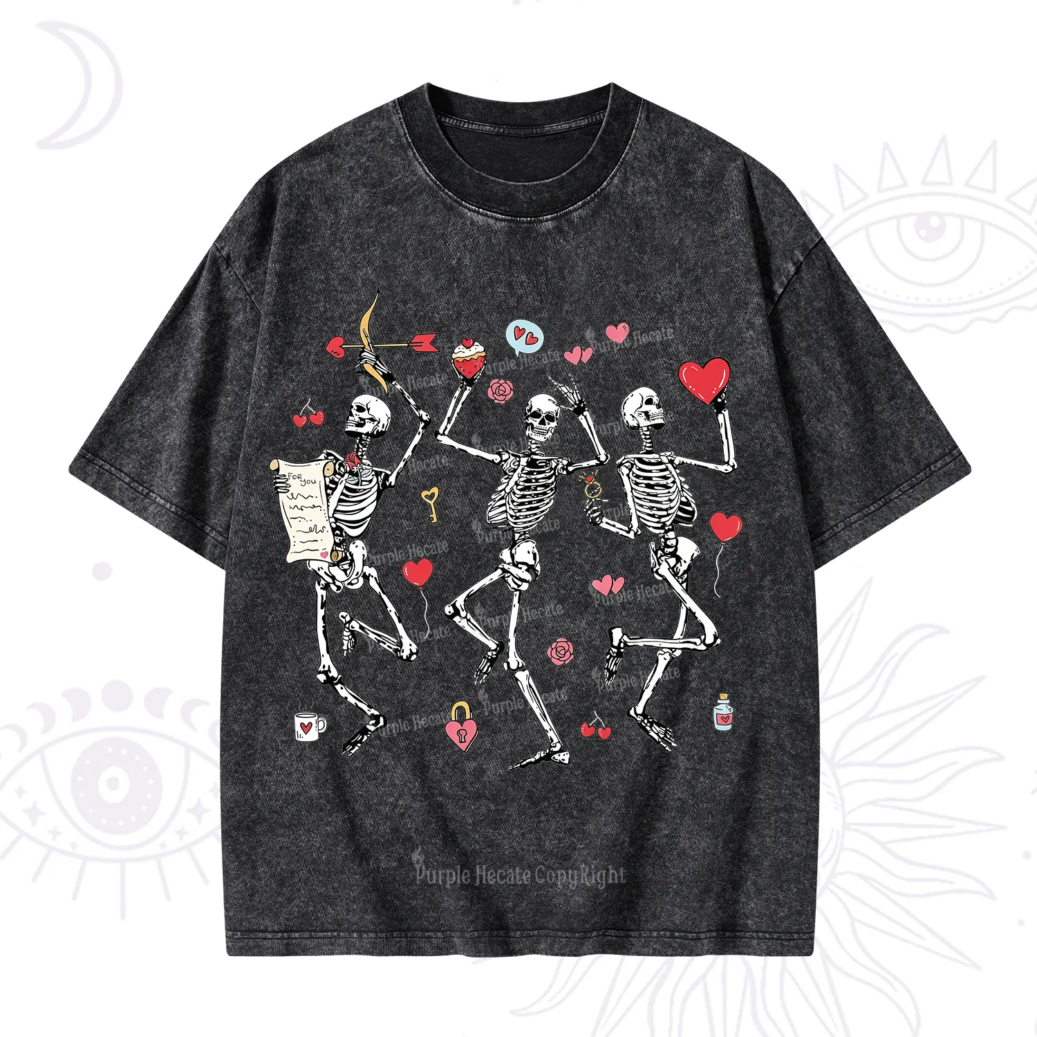 Purplehecate Skeleton Dancing Valentine Washed T-Shirt