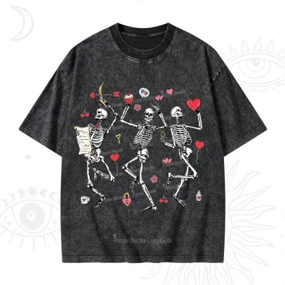 Purplehecate Skeleton Dancing Valentine Washed T-Shirt