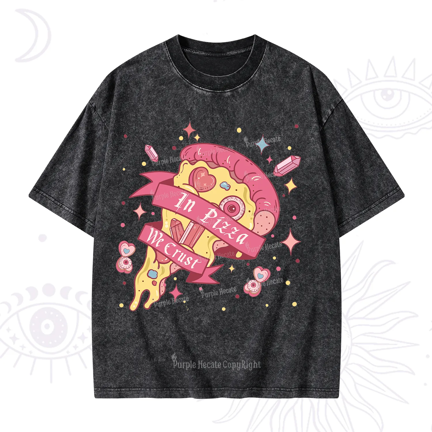 Purplehecate In Pizza We Crust Valentine Washed T-Shirt