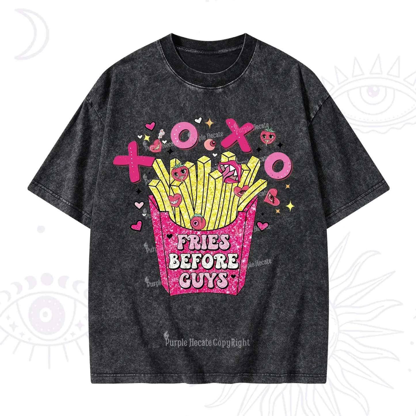 Purplehecate Fries Before Guys Valentine Washed T-Shirt