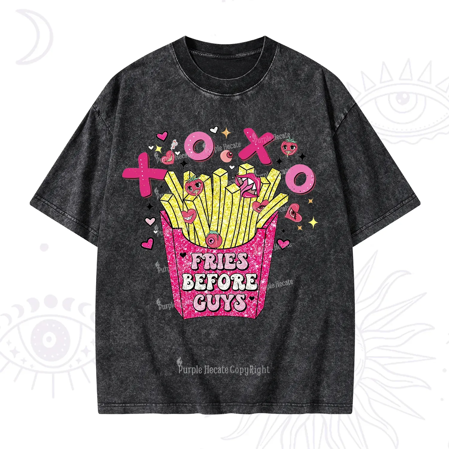 Purplehecate Fries Before Guys Valentine Washed T-Shirt