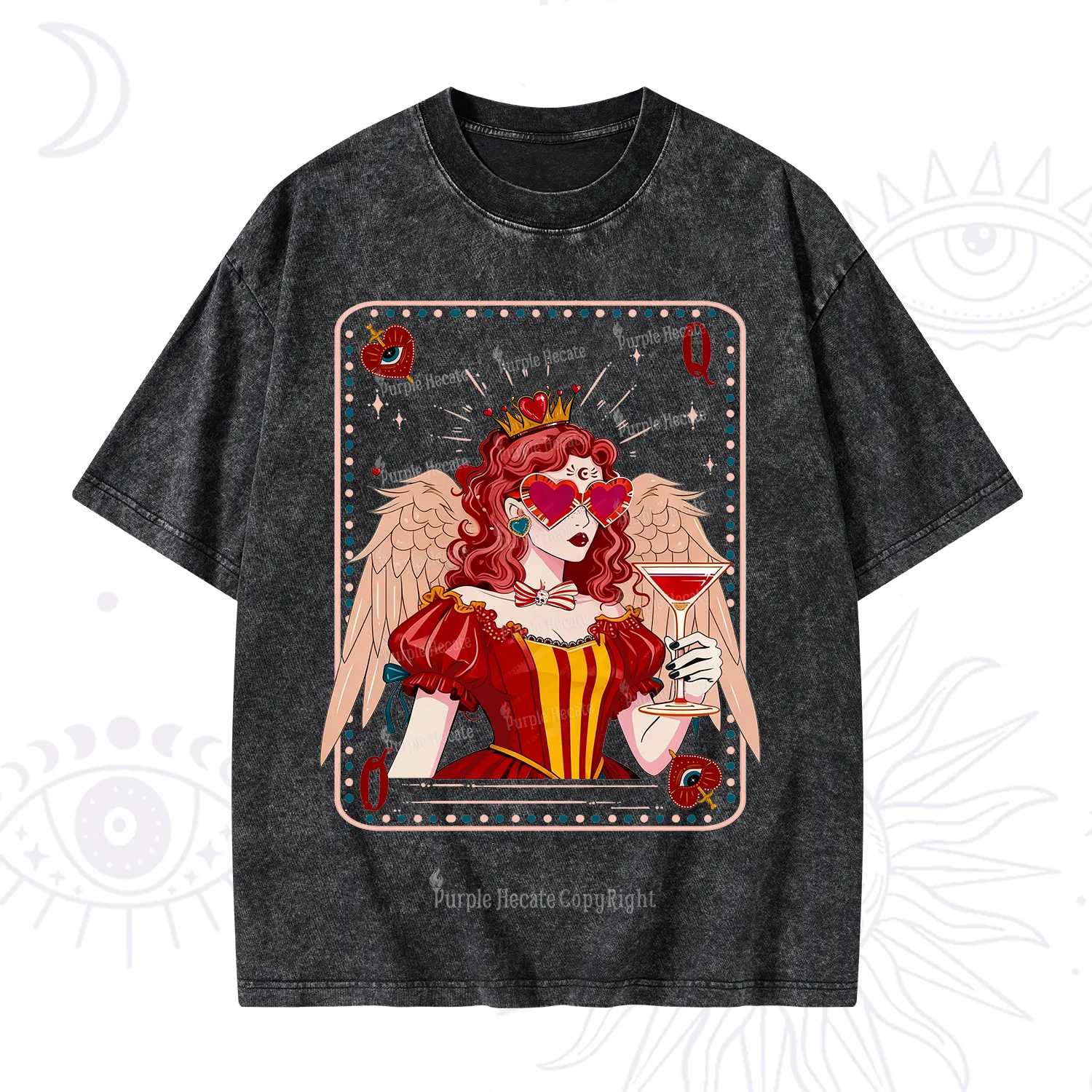 Purplehecate Queen of Hearts Angel Graphic Washed T-Shirt