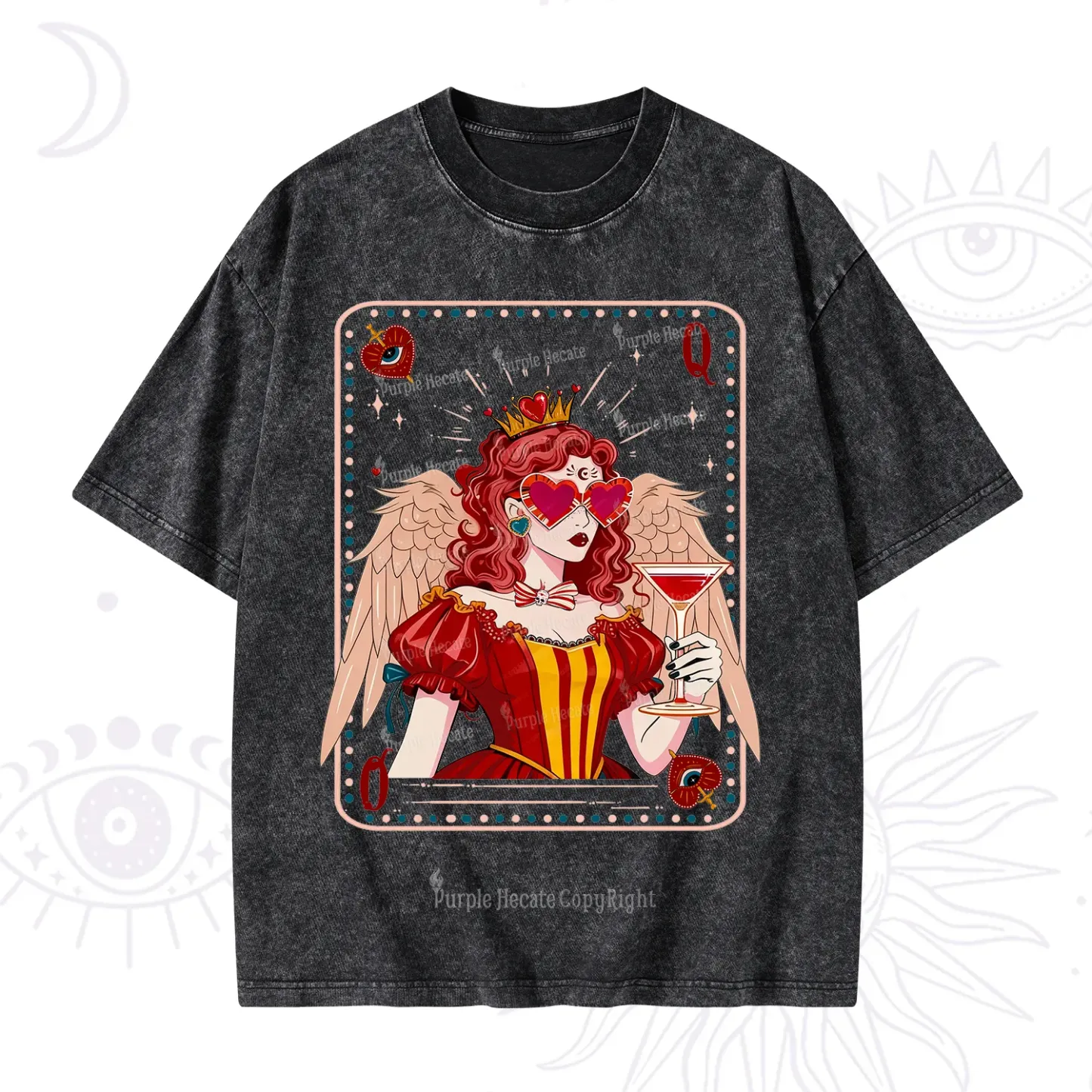 Purplehecate Queen of Hearts Angel Graphic Washed T-Shirt