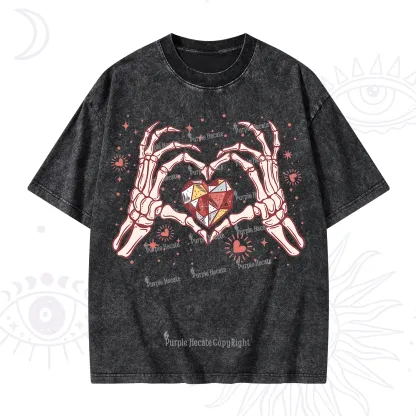 Purplehecate Skeleton Love Hands Valentine Washed T-Shirt